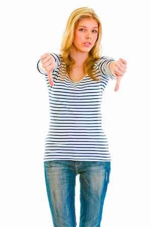 simsearch:400-05888428,k - Upset teen girl showing thumbs down gesture isolated on white Stock Photo - Budget Royalty-Free & Subscription, Code: 400-05692912