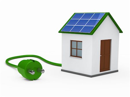 solar panel home - 3d house with solar panal plug green Stock Photo - Budget Royalty-Free & Subscription, Code: 400-05693075