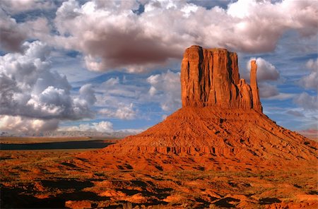 simsearch:862-08091453,k - Peaks of rock formations in the Navajo Park of Monument Valley Utah known as The Mittens Stock Photo - Budget Royalty-Free & Subscription, Code: 400-05693318