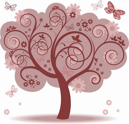 simsearch:400-04595330,k - fantasy tree with red leaves and butterflies Stock Photo - Budget Royalty-Free & Subscription, Code: 400-05693402