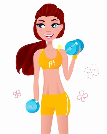 Cute blond fitness woman isolated on white. Vector Illustration. Stock Photo - Budget Royalty-Free & Subscription, Code: 400-05693524