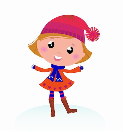 small picture of a cartoon of a person being young - Happy cute winter Girl isolated on white - vector Stock Photo - Budget Royalty-Free & Subscription, Code: 400-05693550