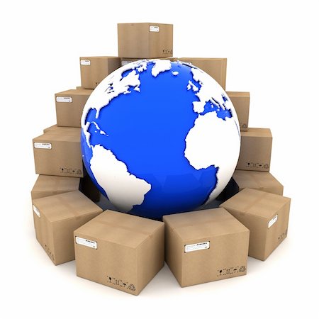 simsearch:400-06073227,k - Cardboard boxes around Earth on white background Stock Photo - Budget Royalty-Free & Subscription, Code: 400-05704762