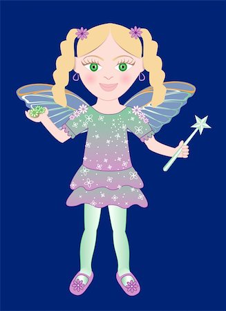 Vector of cute little Fairy girl with wand and Flowers. Stock Photo - Budget Royalty-Free & Subscription, Code: 400-05704828