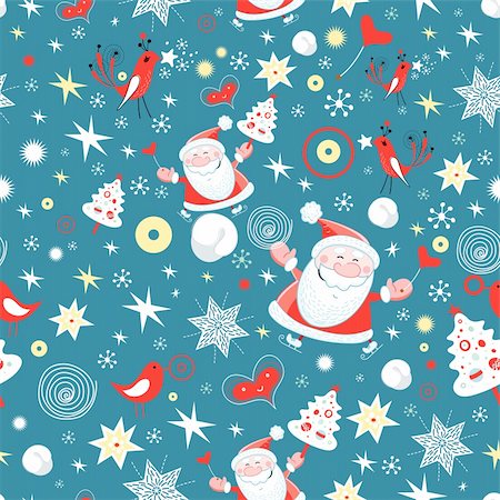 simsearch:400-05375439,k - New seamless pattern with Santa Claus and snowflakes on a blue background Stock Photo - Budget Royalty-Free & Subscription, Code: 400-05705248