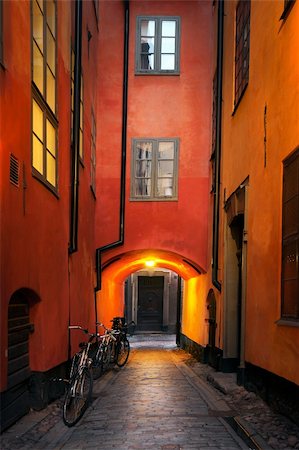 sweden window lamp - Narrow alley in the old town of Stockholm, Sweden Stock Photo - Budget Royalty-Free & Subscription, Code: 400-05705383