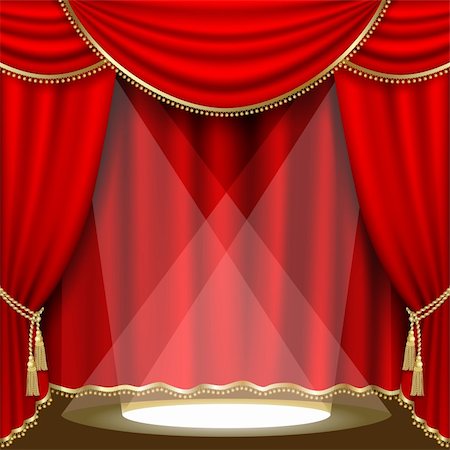 red and gold fabric for curtains - Theater stage  with red curtain. Clipping Mask. Mesh. Stock Photo - Budget Royalty-Free & Subscription, Code: 400-05708793
