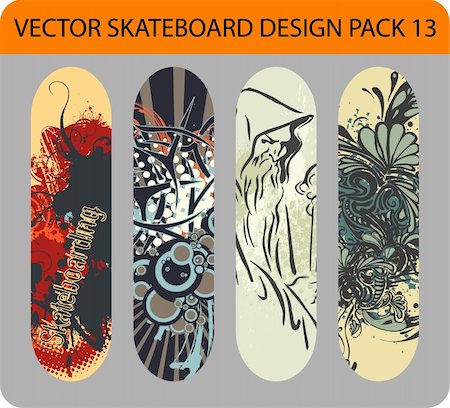 Vector pack of 4 skateboard designs full editable eps10 format. Stock Photo - Budget Royalty-Free & Subscription, Code: 400-05709179