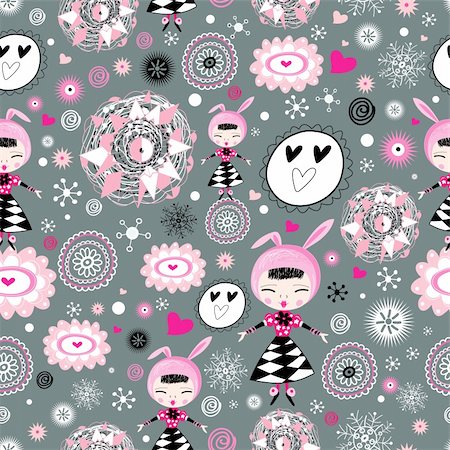 simsearch:400-05375439,k - seamless pattern of winter girls and hearts on gray background Stock Photo - Budget Royalty-Free & Subscription, Code: 400-05701053