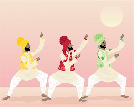 simsearch:400-05701566,k - an illustration of three male punjabi dancers in colorful traditional clothing dancing under a warm sun Photographie de stock - Aubaine LD & Abonnement, Code: 400-05701566