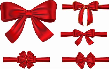 simsearch:400-05748224,k - Vector set of different types red satin ribbons with bows Stock Photo - Budget Royalty-Free & Subscription, Code: 400-05702548