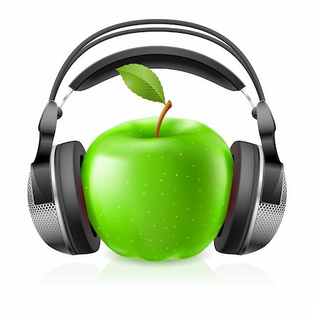 simsearch:400-04300097,k - Realistic headphones and green apple. Illustration on white background for design Stock Photo - Budget Royalty-Free & Subscription, Code: 400-05702724