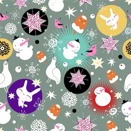 simsearch:400-05375439,k - seamless pattern with Christmas snowman and birds on a gray background with snowflakes Stock Photo - Budget Royalty-Free & Subscription, Code: 400-05715788