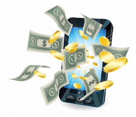 Money flying out of new style smart mobile phone. Stock Photo - Budget Royalty-Free & Subscription, Code: 400-05716049