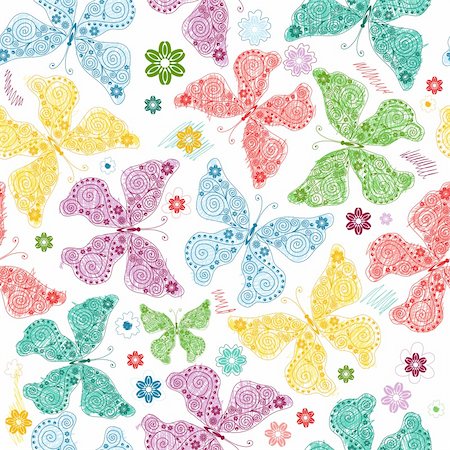 Seamless wallpaper with pastel colorful butterflies (vector) Stock Photo - Budget Royalty-Free & Subscription, Code: 400-05716284