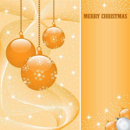 simsearch:400-07103223,k - Christmas scene with hanging ornamental orange balls, snowflakes, stars and snow. Copy space for text. Stock Photo - Budget Royalty-Free & Subscription, Code: 400-05716297