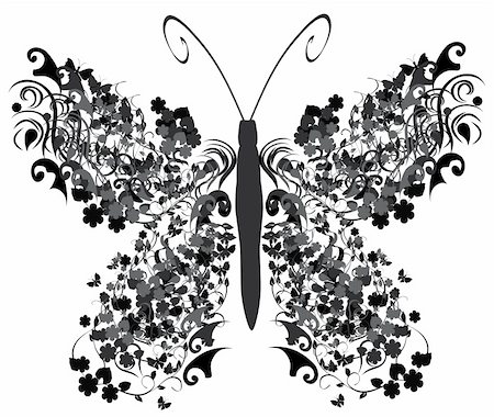 Vector illustration of a vintage floral butterfly Stock Photo - Budget Royalty-Free & Subscription, Code: 400-05716659