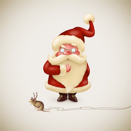 santa claus funny - Perplexed Santa Claus and little strange reindeer Stock Photo - Budget Royalty-Free & Subscription, Code: 400-05716688