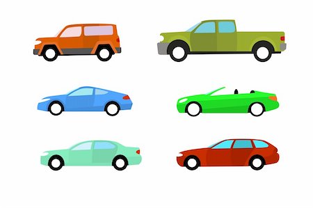 Color cars isolated on white background. Side view, simple graphics, cartoon like. Stock Photo - Budget Royalty-Free & Subscription, Code: 400-05716723
