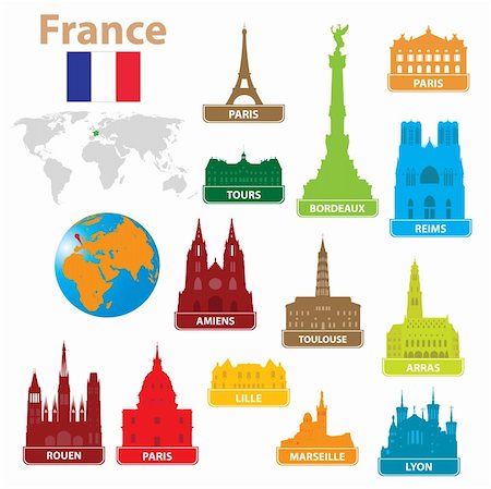 Symbols city to France. Vector illustration for you design Foto de stock - Super Valor sin royalties y Suscripción, Código: 400-05717596