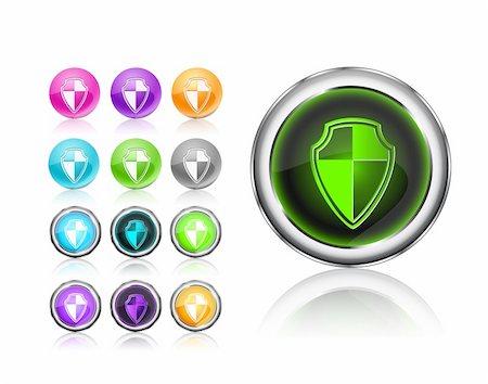 firewall white guard - Round Shiny Icons Set with Shields Silhouette. Vector Illustration Isolated on White Background. Stock Photo - Budget Royalty-Free & Subscription, Code: 400-05717676