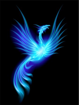 Beautiful Blue Burning Phoenix. Illustration isolated over black background Stock Photo - Budget Royalty-Free & Subscription, Code: 400-05717839