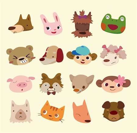 cartoon animal face icons Stock Photo - Budget Royalty-Free & Subscription, Code: 400-05717939