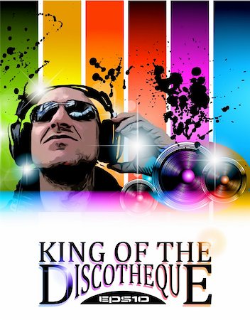 speakers graphics - King of the discotheque flyer tor alternative music event poster. basckground is full of glitter and flow of lights with rainbow tone Foto de stock - Super Valor sin royalties y Suscripción, Código: 400-05719079