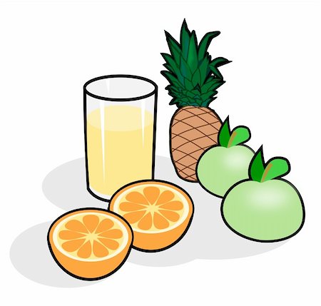 fresh juice and fruits graphics - Apples, oranges, pineapple and     a glass of juice. Stock Photo - Budget Royalty-Free & Subscription, Code: 400-05711514