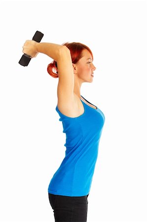 Beautiful caucasian woman curls dumbbells over white background Stock Photo - Budget Royalty-Free & Subscription, Code: 400-05711656