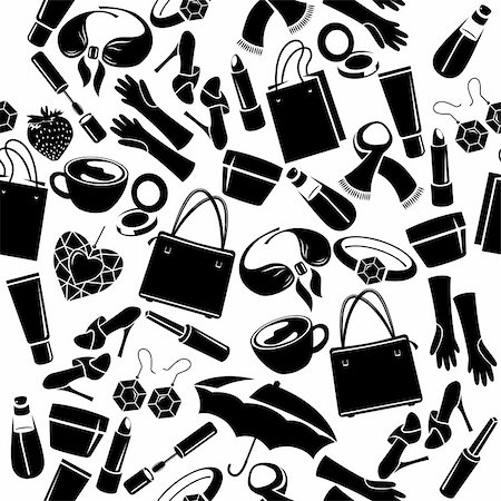 seamless makeup pattern - Seamless black-and-white pattern with woman's things Stock Photo - Budget Royalty-Free & Subscription, Code: 400-05712972