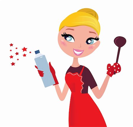 Beautiful blond Woman in red apron cleaning and cooking for Christmas. Vector Stock Photo - Budget Royalty-Free & Subscription, Code: 400-05713065