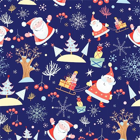 simsearch:400-05375439,k - New seamless bright pattern with Santa Claus on a blue background with snowflakes Stock Photo - Budget Royalty-Free & Subscription, Code: 400-05713557