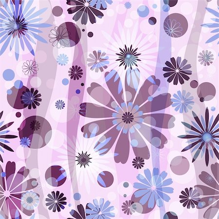 Pink seamless floral pattern with blue-purple flowers and circles (vector EPS 10) Stock Photo - Budget Royalty-Free & Subscription, Code: 400-05713926