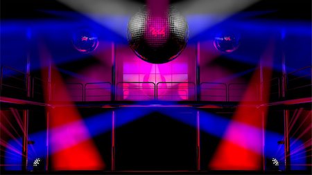 simsearch:632-05604064,k - Night club interior with colorful spot lights and shining mirror disco balls artistic light show Stock Photo - Budget Royalty-Free & Subscription, Code: 400-05724056