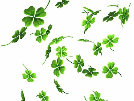 falling green leaves white background - 3D illustration of falling shamrock leaves Saint Patrick's day symbol isolated on white background Stock Photo - Budget Royalty-Free & Subscription, Code: 400-05724093