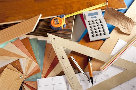 simsearch:400-06424061,k - Architect interior designer or carpenter workplace with desk design tools Stock Photo - Budget Royalty-Free & Subscription, Code: 400-05724223