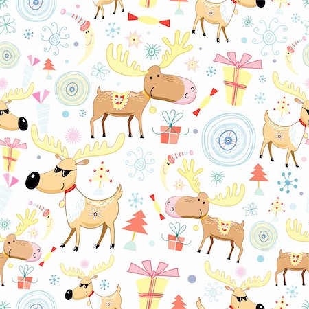 simsearch:400-05375439,k - New seamless pattern with moose on a white background with gifts and Christmas trees Stock Photo - Budget Royalty-Free & Subscription, Code: 400-05724880