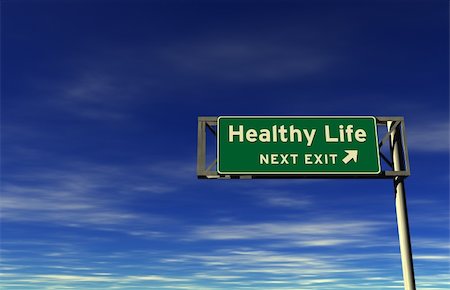 simsearch:400-05730469,k - Super high resolution render of freeway sign, next exit ... Healthy Life! Stock Photo - Budget Royalty-Free & Subscription, Code: 400-05725752