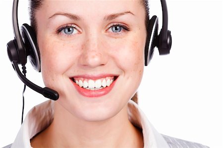 Beautiful customer service operator woman with headset, isolated on white background Stock Photo - Budget Royalty-Free & Subscription, Code: 400-05725792