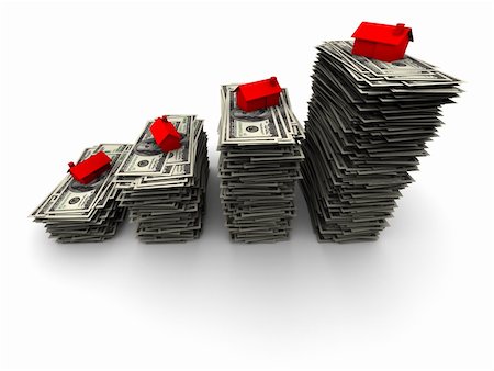 simsearch:400-04268399,k - High resolution 3D illustration of red house sitting on stack of one thousand 100 dollar bills. Stock Photo - Budget Royalty-Free & Subscription, Code: 400-05725866