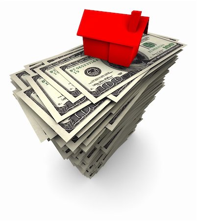simsearch:400-04268399,k - High resolution 3D illustration of red house sitting on stack of one thousand 100 dollar bills. Stock Photo - Budget Royalty-Free & Subscription, Code: 400-05725868