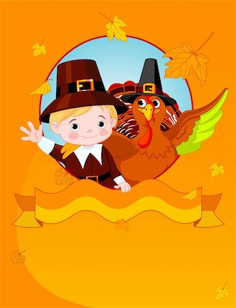 simsearch:400-04227157,k - Happy Thanksgiving. Pilgrim and turkey  congratulates. Stock Photo - Budget Royalty-Free & Subscription, Code: 400-05726019