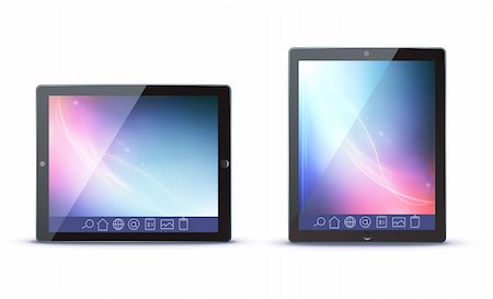 simsearch:400-04125018,k - Vector illustration of classy tablet PC in horizontal and vertical view with icons on a toolbar Stock Photo - Budget Royalty-Free & Subscription, Code: 400-05728081