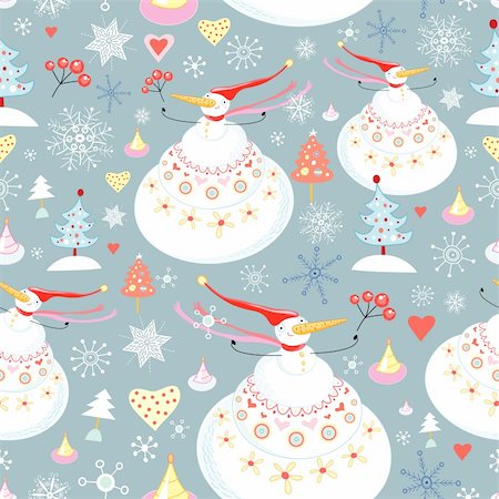 simsearch:400-05375439,k - seamless pattern of winter fun snowmen on a blue background with snowflakes and Christmas trees Stock Photo - Budget Royalty-Free & Subscription, Code: 400-05728082