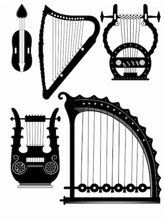 Illustration of the various antique strings instruments - harp - lyra. This file is vector, can be scaled to any size without loss of quality. Stock Photo - Budget Royalty-Free & Subscription, Code: 400-05729690