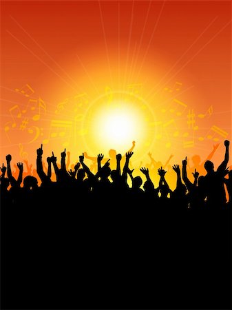 simsearch:400-04389591,k - Silhouette of an excited audience on a music notes background Stock Photo - Budget Royalty-Free & Subscription, Code: 400-05720373