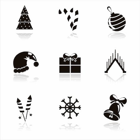 fireworks vector art - set of 9 black christmas icons Foto de stock - Super Valor sin royalties y Suscripción, Código: 400-05721070