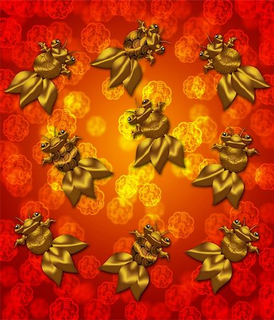 simsearch:400-06366927,k - Golden Metallic Chinese Goldfish on Red Blurred Background Illustration Stock Photo - Budget Royalty-Free & Subscription, Code: 400-05721372