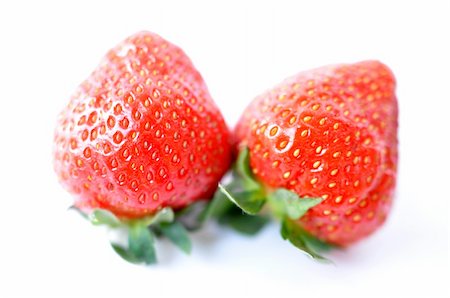 simsearch:400-05891431,k - Two red strawberry fruits on a white background Stock Photo - Budget Royalty-Free & Subscription, Code: 400-05721472